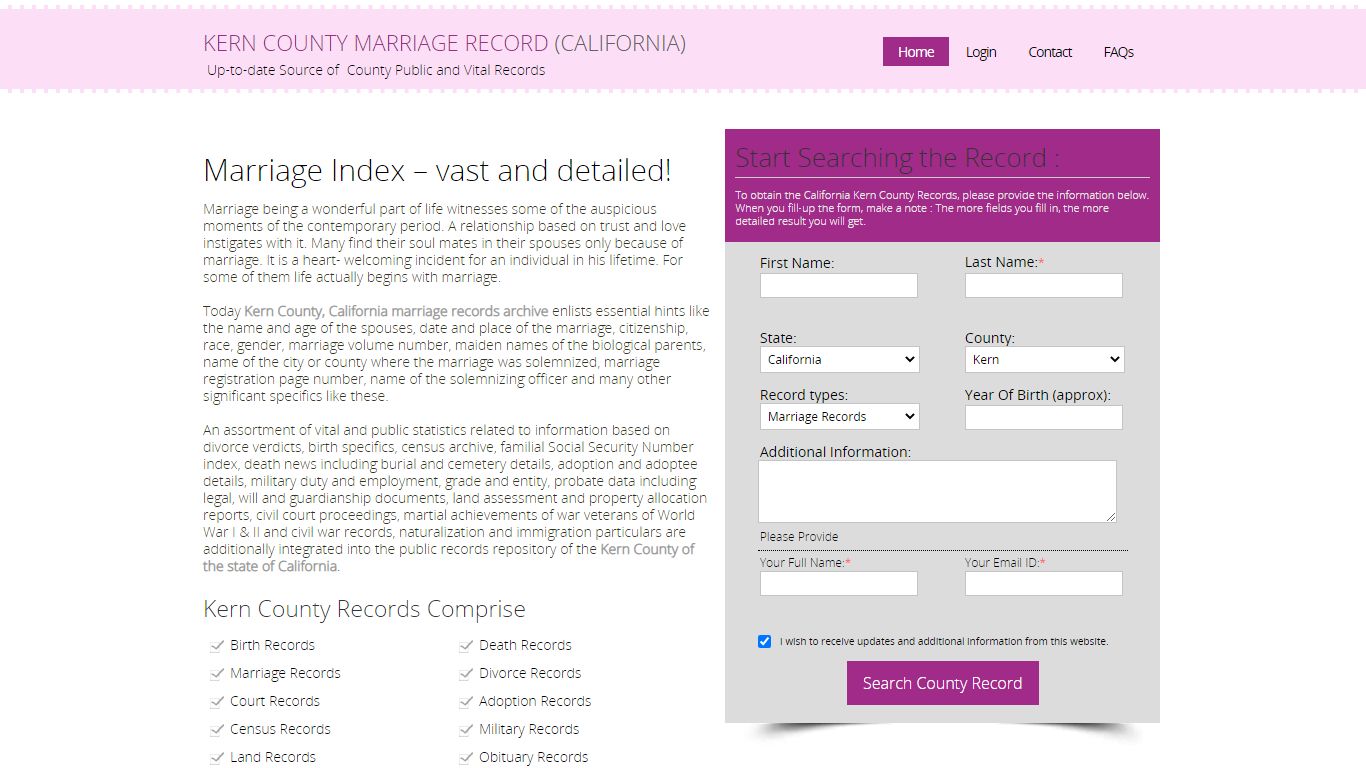 Public Marriage Records - Kern County, California