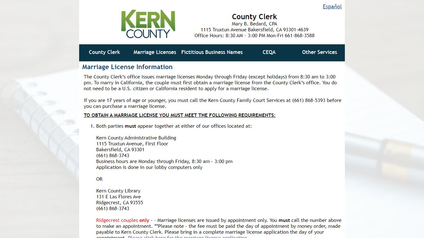 Kern County Clerk ♦ Marriage License